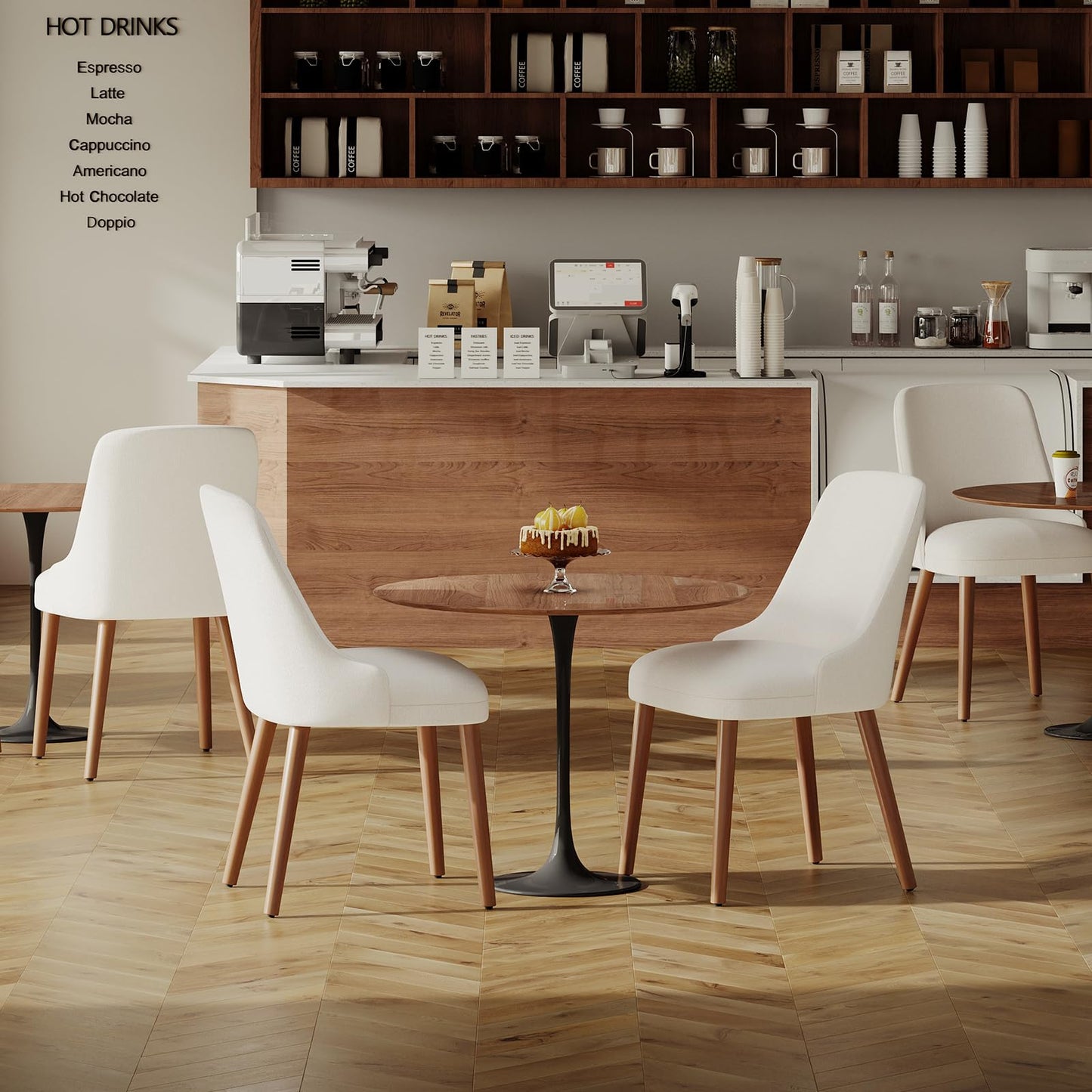 MALOL Upholstered Dining Chairs Set of 4, High-Back Dining Room Chair with Wood Legs, Padded Kitchen Chairs for Dining Room/Restaurant/Cafe, Beige