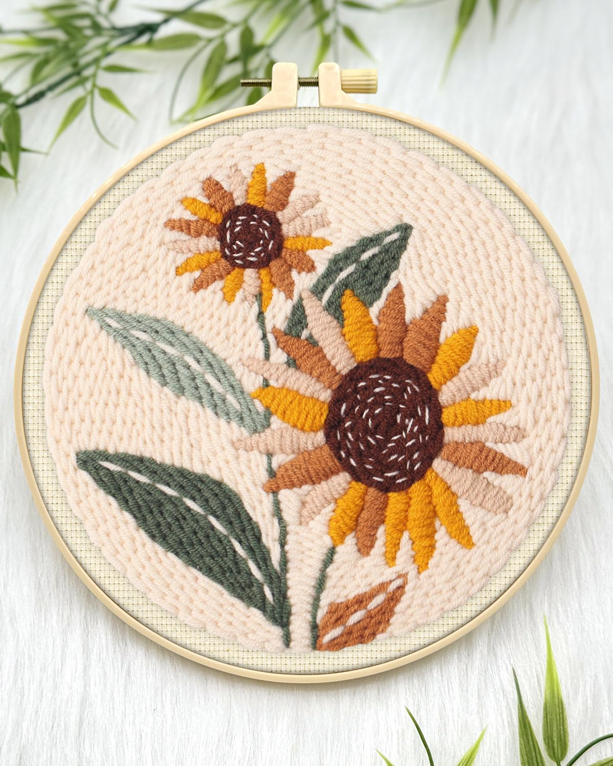 ERKOON Punch Needle Kit Adults Beginners, 2 Pcs DIY Easy Flower Embroidery Set for Starter Art Craft, Needling Punching Project with Patterns, Tools, Yarns, Hoop, Instruction (Sunflowers & Tulips)