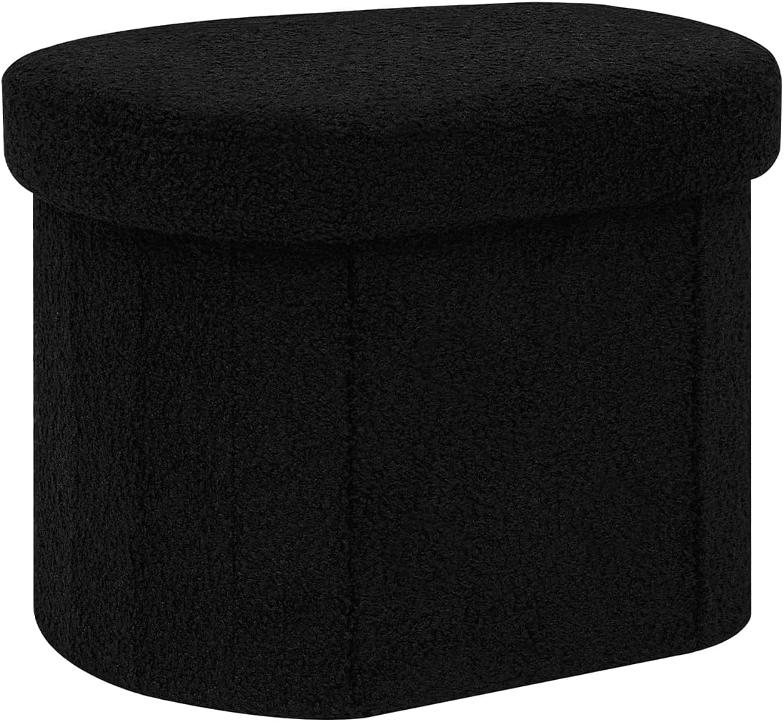 16.1"x12.2"x12.2" PINPLUS Storage Ottoman Boulce Tufted Oval Small Ottomans Bench Foot Rest with Storage (Black)