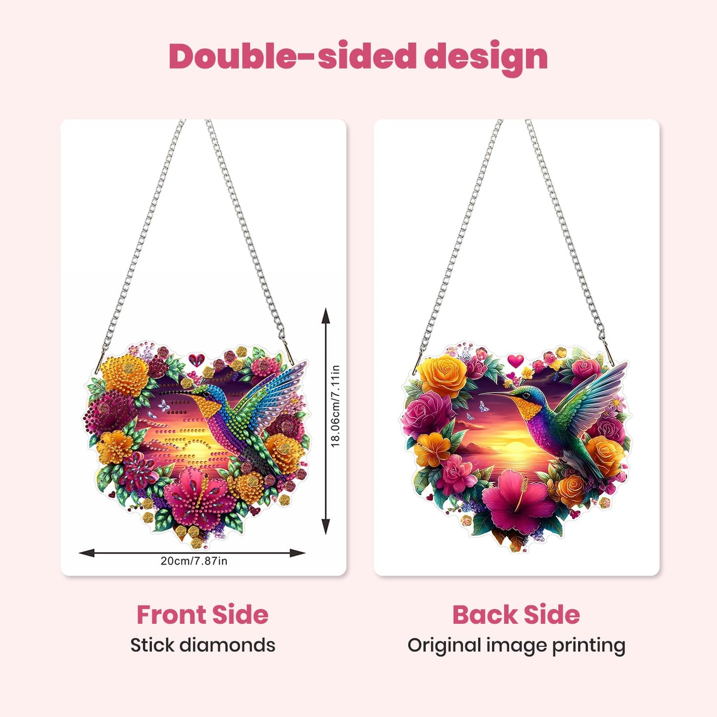 MXJSUA Flowers Hummingbird Diamond Art Hanging Kits for Adults Beginners, Crystal Diamond Suncatchers, Special Shape Diamond Painting Pendant Window Ornament Gifts for Home Garden Door Wall Decor