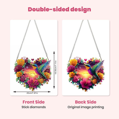 MXJSUA Flowers Hummingbird Diamond Art Hanging Kits for Adults Beginners, Crystal Diamond Suncatchers, Special Shape Diamond Painting Pendant Window Ornament Gifts for Home Garden Door Wall Decor