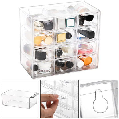 YOUEON 2 Pack Mini Desk Organizer with 12 Removable Drawers, Clear Plastic Desktop Drawer Organizer, Desk Craft Storage Box for DIY Crafts, Art Supply, Office, Cosmetic, Jewelry