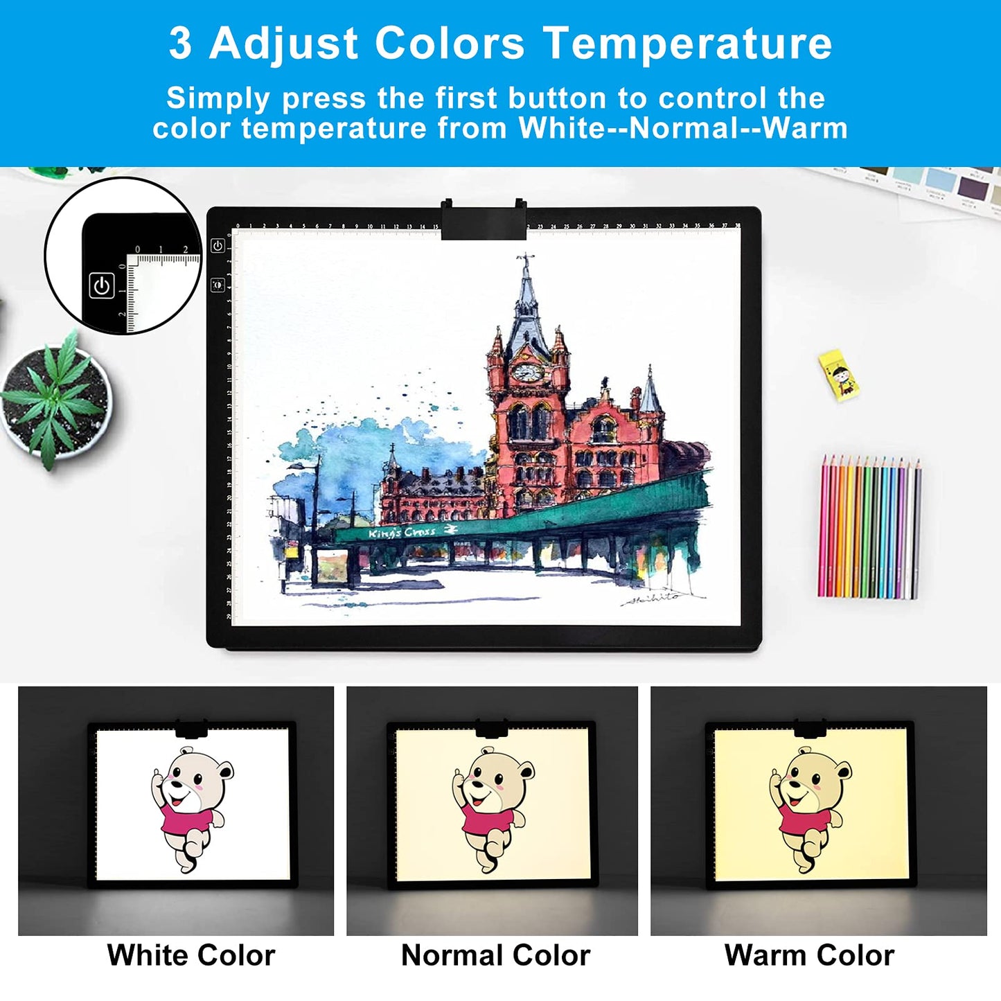 TOHETO A3 Light Pad, Rechargeable Light Board for Diamond Painting, Tracing Light Box with Stand and Clip, Light Table Lightbox for Tracing, Drawing