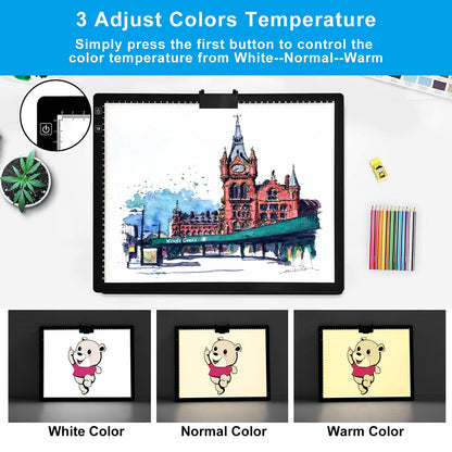 TOHETO A3 Light Pad, Rechargeable Light Board for Diamond Painting, Tracing Light Box with Stand and Clip, Light Table Lightbox for Tracing, Drawing