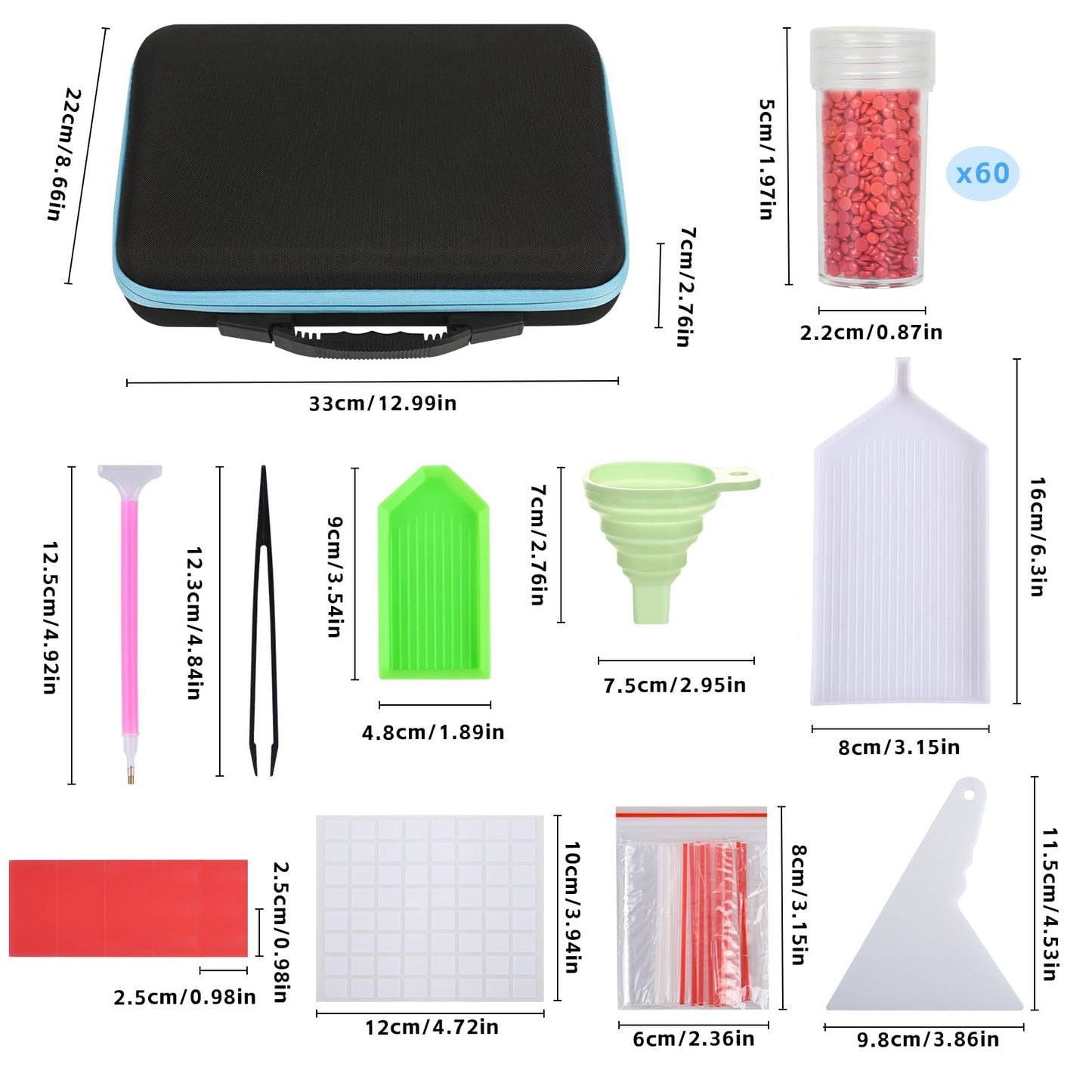 MERATIA 60 Slots Diamond Painting Storage Container, Diamond Art Kits for Adults Stackable Bead Organizer with Carrying Handle, Craft Storage Box with Accessories (Blue-60 Slots)