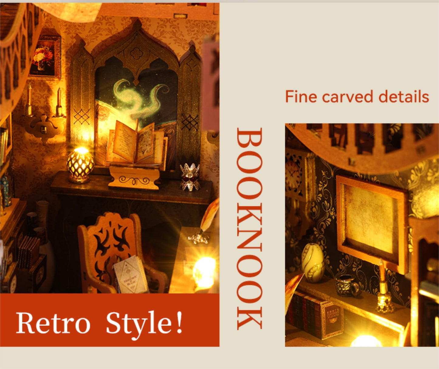 Fansetoyuma DIY Miniature Book Nook Dollhouse Room Kit for Teens and Adults-Magic Library