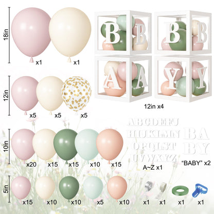 153Pcs Pink and Sage Green Balloon Baby Shower Decorations for Girl