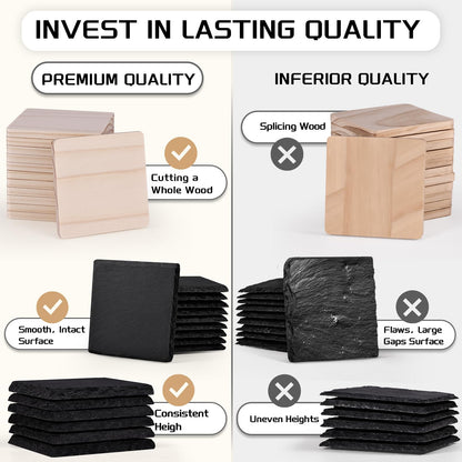 72 PCS Laser Engraving Coasters Blanks, MAPRIAL 4 Inch 36 PCS Black Slate Stone Drink Coaster Bulk, 36 PCS Wood Coasters, Engravable Materials for Engraver, Christmas, Wedding, Party, Crafts, Square