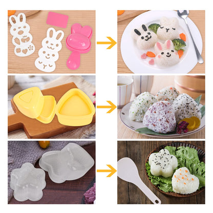 10pcs Cute Onigiri DIY Rice Ball Molds - Animal Decorating, Triangle Shapes, Bento Sushi Maker Tool