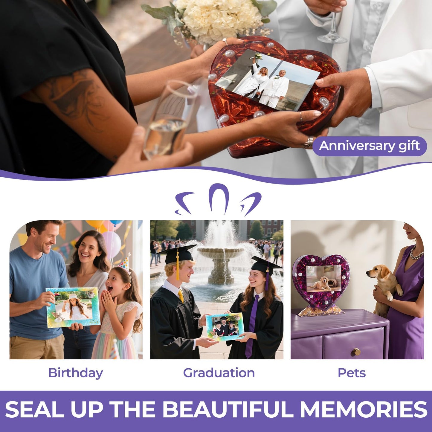 LET'S RESIN Picture Frame Resin Molds,Large Unique Silicone Molds for Photo Frame,Rectangle & Heart Shape Epoxy Molds for DIY Home Decor,Handmade Gifts