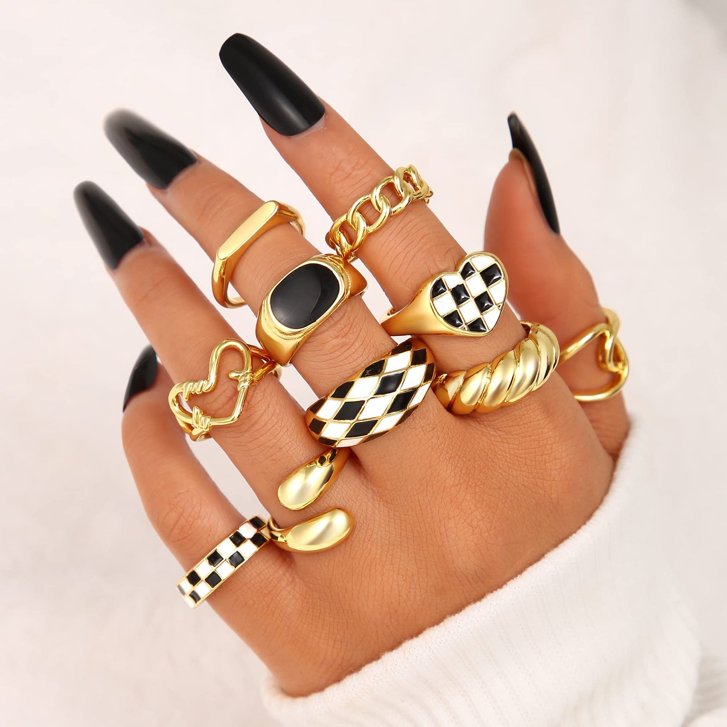 FAXHION 12PCS Gold Stackable Rings Set for Women, 18K Gold Plated Open Stacking Knuckle Ring, Adjustable Chunky Signet Band Statement Ring for Gift