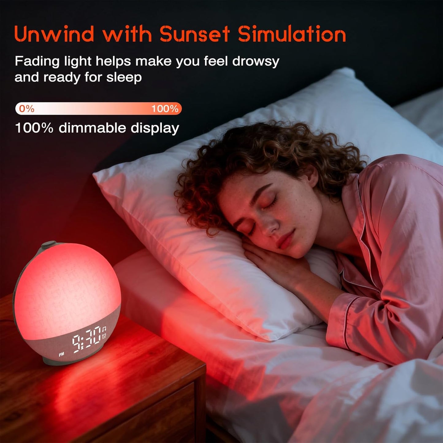 Sunset 30 12 Dimmable Sunrise Alarm Clock White Noise Machine, Simulation, Soothing Sounds, Color Night Light, Sunlight