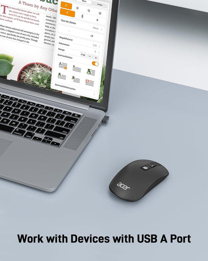 acer Computer Mouse Wireless, 2.4G Slim USB Wireless Mice with USB Receiver, 800/1200/1600 Adjustable DPI Optical Laptop Mouse with 4 Buttons, Portable for Laptop, Desktop, PC