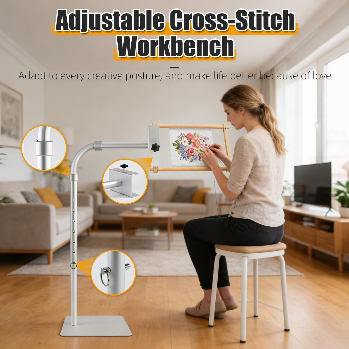 JYPGQRT Upgraded Adjustable Workstand Fit for Lowery with Side Clamp,Adjustable Rotating Needlepoint Workstand, Heavy Duty Metal, Fits Q-Snap