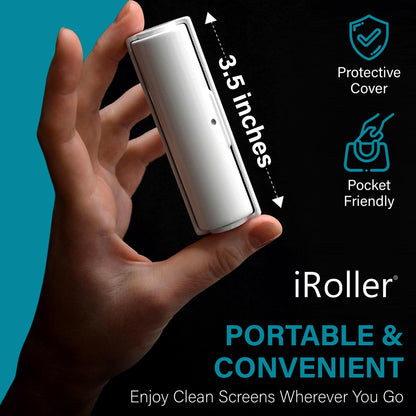 Screen Cleaner by iRoller - No Need for Spray or Wipes - Liquid Free iPad Screen Cleaner Roller Tool - Washable & Reusable - Phone Screen Cleaner Ideal for iPhone, Laptop, Computer Touchscreen - 3.5"