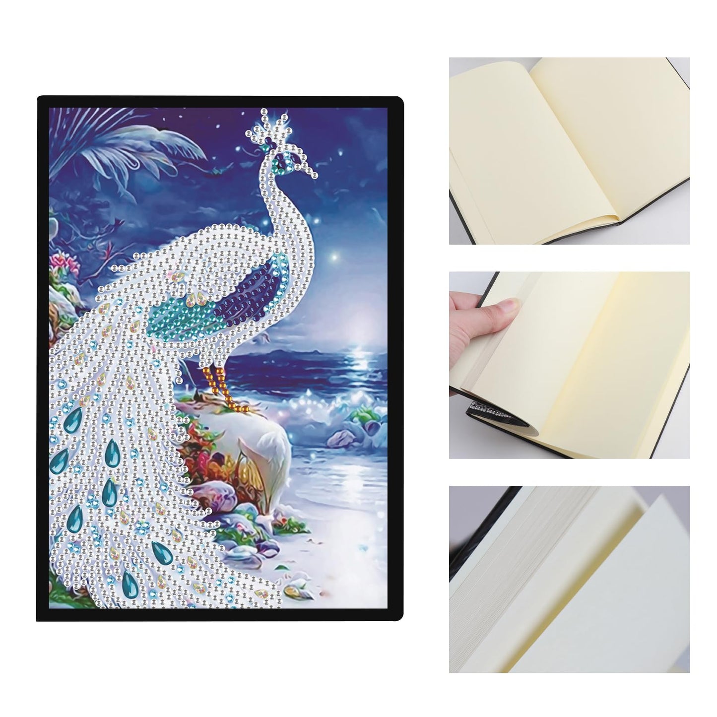 DCIDBEI 2 Pack 5D Diamond Painting Notebooks A5 Blank Owl Peacock Diamond Art Painting Crystal Cross Stitch Special Shaped Arts and Crafts Journal Diamond Kits Writing Sketchbook Journal Diary Books