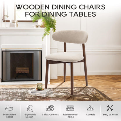 COLAMY Wooden Dining Chairs Set of 6, Modern Fabric Upholstered Dining Room Chair, Farmhouse Kitchen Side Chairs with Foot Pegs, Beige