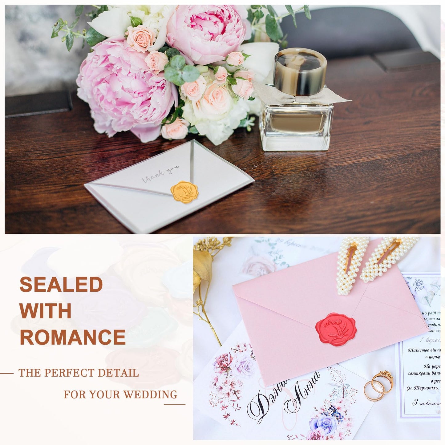 PATIKIL Wax Seal Stickers, 50 Pcs Envelope Seal Stickers, Self-Adhesive Wax Stamp Wedding Invitation Accessories for Wedding Party Birthday Gift Wrapping Anniversary, Coffee