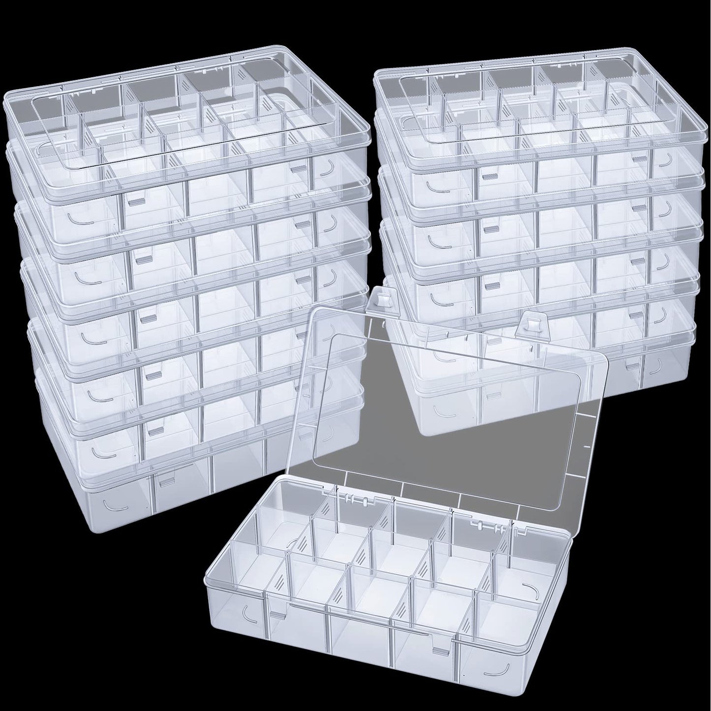 Fuutreo 7 Pack 15 Large Grids Clear Plastic Bead Organizer, Plastic Washi Tape Organizer Clear Craft Box with Removable Divider Compartment Jewelry Box Contains for Jewelry, Beads, DIY Crafts