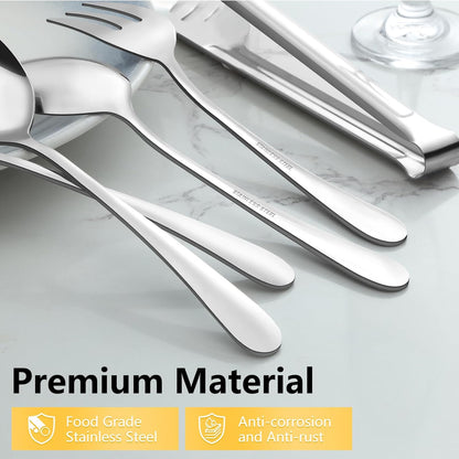 Pleafind 10 PCS Serving Utensils Set, Stainless Steel with Serving Spoons, Slotted Spoons, Forks, Tongs