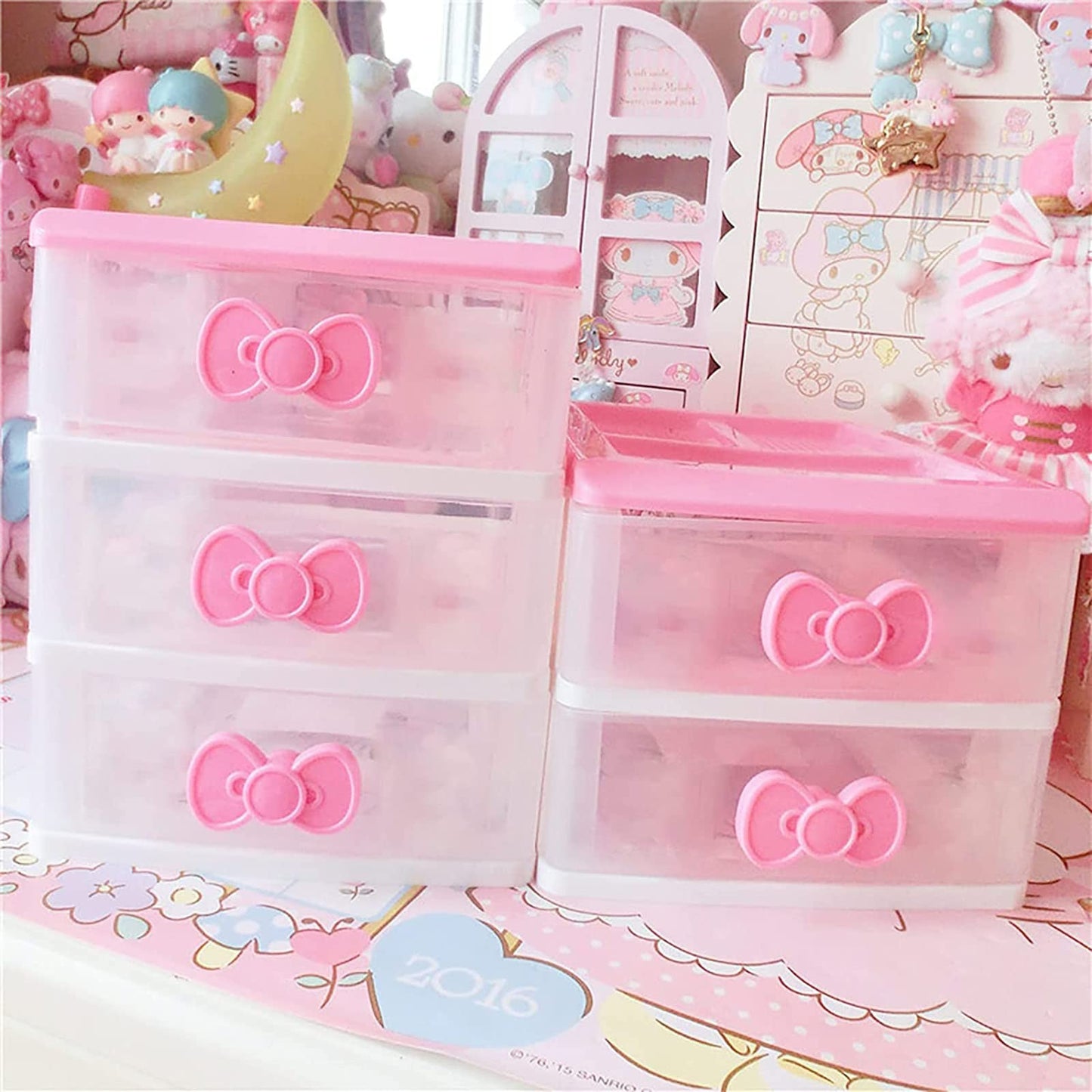 BxuxJar 3 Drawers Small Pink Plastic Drawers Organizer, Kawaii Mini Desktop Storage Drawers, Small Pink Drawers Desk Organizer for Bathroom, Vanity, Office, Bedroom