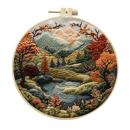 Eforcase Embroidery Starter Kit for Adult Beginner with Landscape Tree Mountain River Floral Nature Scenery Pattern Cross Stitch Hand Embroidery Set DIY Cross Stitch Kits with Hoops Needles Threads