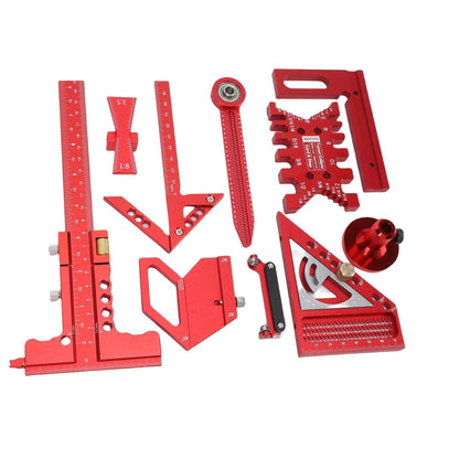 Hamwesh Woodworking Ruler Set, 9Pcs Aluminum Alloy Geometry Set Precision Measuring Tools for Accurate Layout Includes T Square Ruler, Compasses, Protractor, and Dovetail with