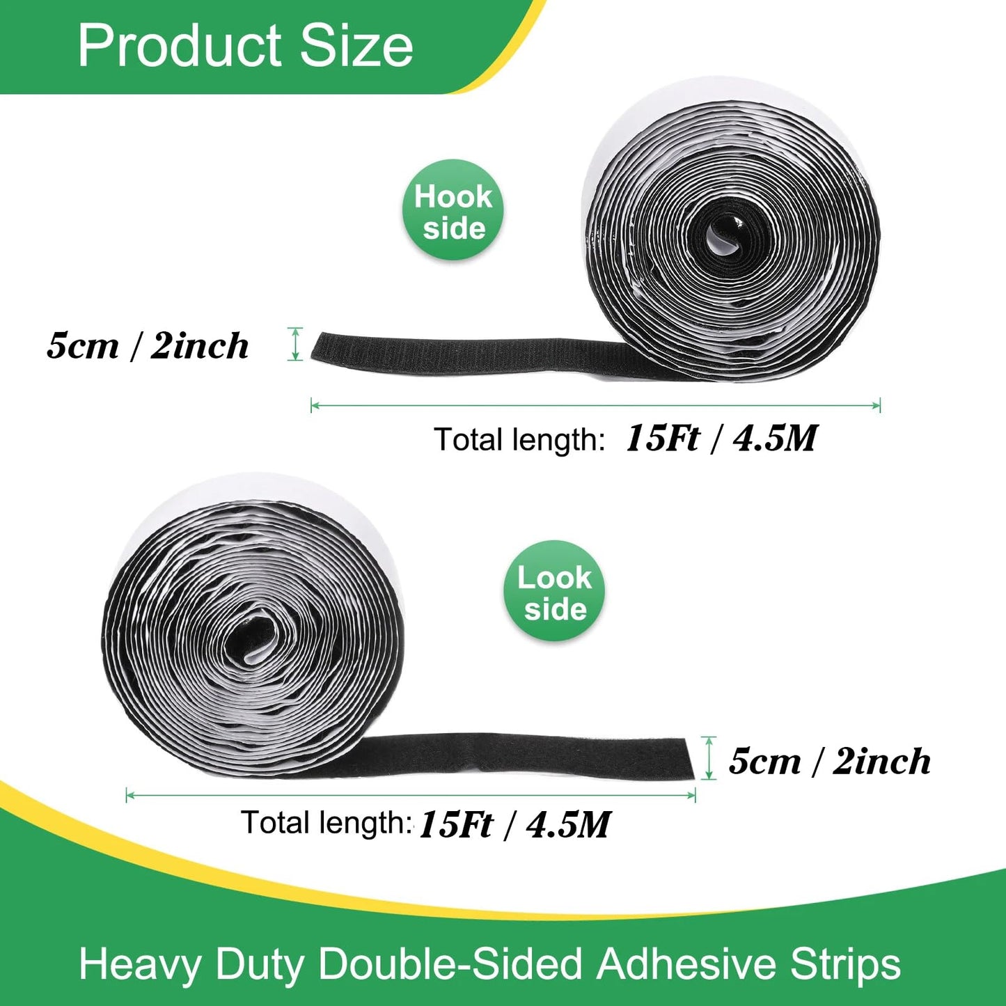 WGLILO 2 Inch x 15 Feet Hook and Loop Strips with Adhesive, Double Sided Nylon Self Adhesive Tape for Home Office School and Crafting, Prevent Sofa Cushions, Mats, Mattresses from Sliding, Black