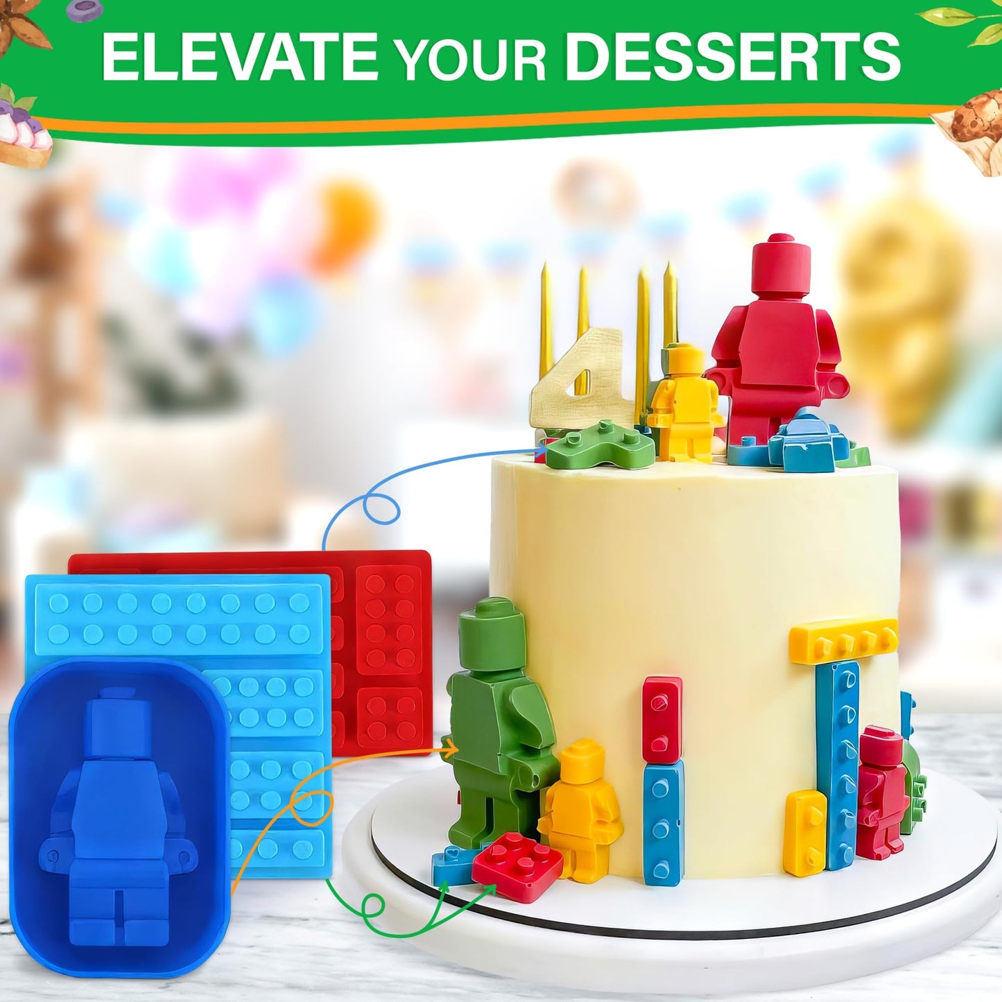 6 Pcs Robot & Bricks Silicone Molds for Chocolate – Non-Stick, Heat-Resistant & Easy to Clean – Chocolate Molds Silicone Design for Baking, Ice, Gummy, Candy & Cake Decorating – Fun DIY Kitchen Tool