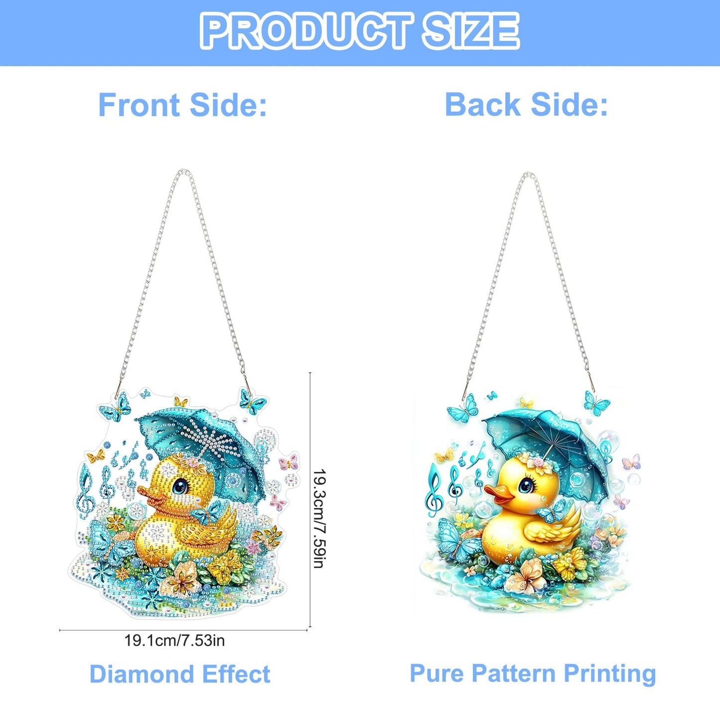QENSPE Diamond Painting Art Hanging Kits for Adults, 5D Yellow Duck Diamond Paingting Ornaments with Chain, DIY Butterfly Crystal Window Pendants for Home Wall Decor Double Sided Gift 8X8 inch
