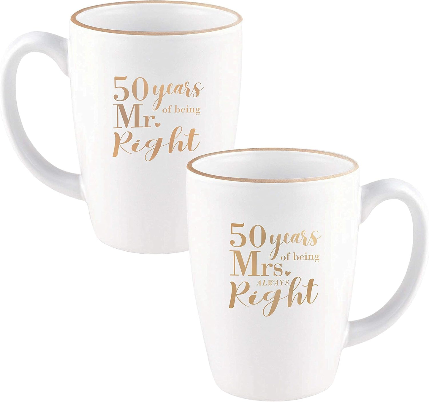 Canopy Street 50th Anniversary Mug Set, Mr. And Mrs. Always Right Coffee Mugs, 15 Ounce