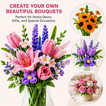 800PCS Pipe Cleaner Flower Kit, DIY Pipe Cleaners Craft Bouquet Making Kit with Floral Wires & Tape, DIY Chenille Stems Craft Supplies with Wrapping Paper & Ribbon for Home Decor