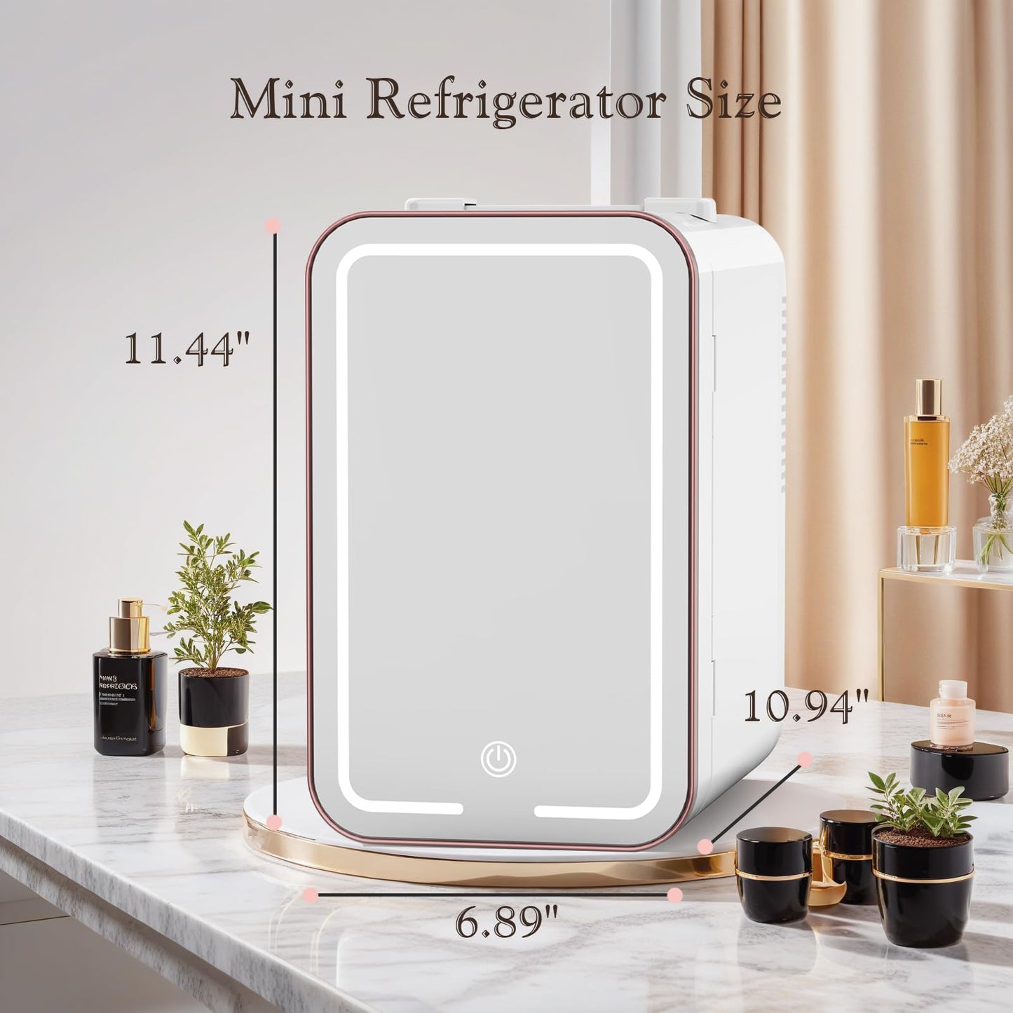 YLFU Skincare Fridge, 6L/10 Can Mini Fridge for Bedroom with Dimmable LED Mirror, Portable Cooler & Warmer Small Compact Refrigerator for Skincare, Cosmetics, Bedroom and Office, White