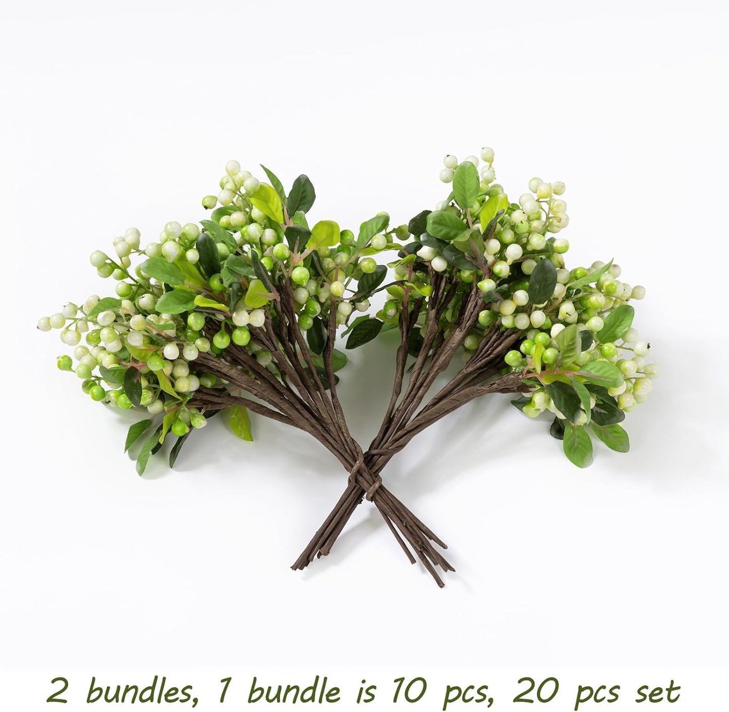 20 Pack 9.8 inch SHACOS Artificial White Berry Stems PCS Fake Berries Branches Spray with Green Leaves Small Berry