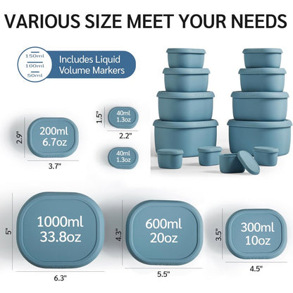ISSEVE 12Pcs/Set Nesting Silicone Food Storage Containers with Lids, BPA Free Reusable Meal Prep Silicone Containers Airtight, Freezer Dishwasher Safe (33.8oz, 20oz, 10oz, 6.7oz, 1.3oz) (Blue)