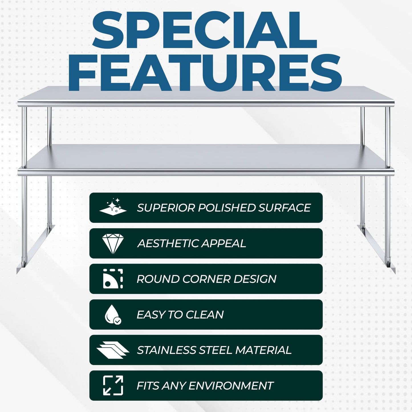 Express KitchQuip NSF Certified 18 Gauge Heavy Duty Stainless Steel Double overshelf with Brackets for Kitchens, Utility Rooms, Storage, Offices & Home