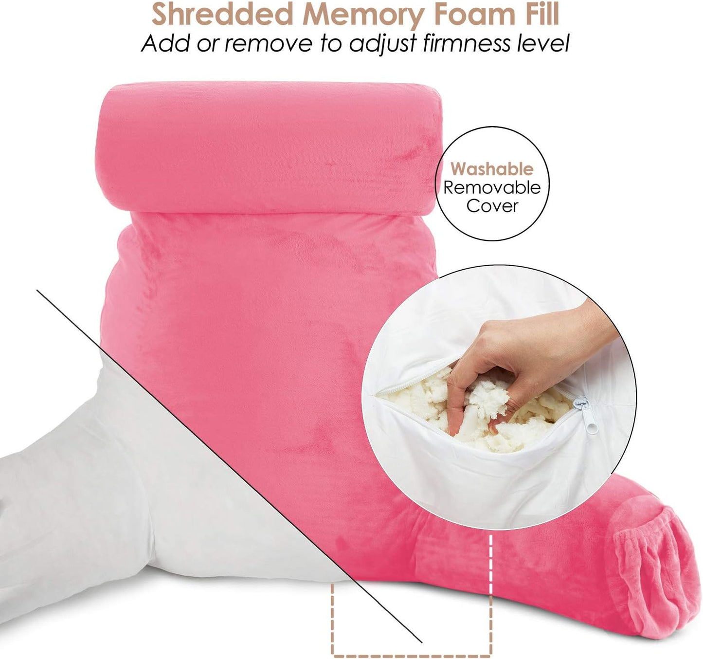 2 Nestl Reading Pillow with Shredded Memory Foam Includes Neck and Lumber Support Pillows, Designed for Sitting Up