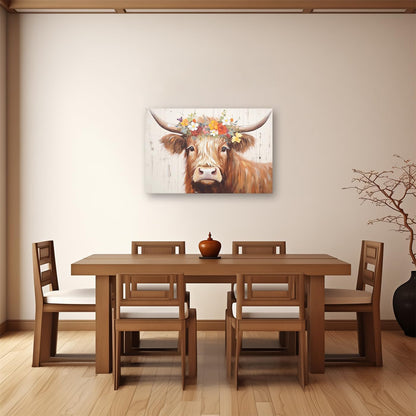 CXHOSTENT Highland Cow Canvas Wall Art - Rustic Animal Painting for Kitchen Decor, 12.00" x 18.00"