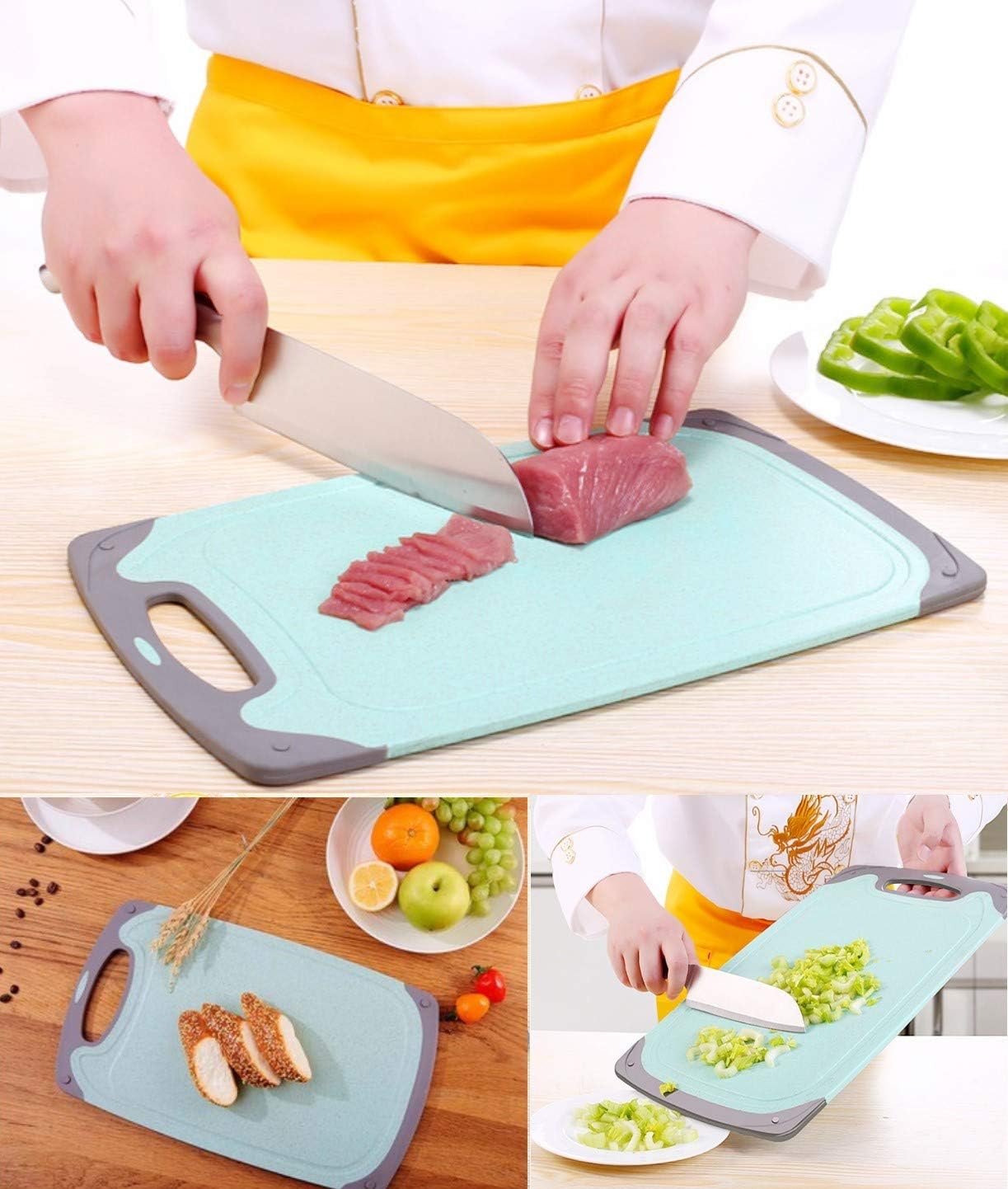 Cutting Boards for Kitchen, Anti-Skid Eco-Wheat Straw Vegetable Board Set of 3, Dishwasher Safe