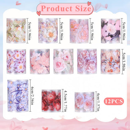 Exclaith 12 Rolls Floral PET Tape for Journaling and Scrapbooking Aesthetic Washi Tapes Floral Journaling Tape for Art Crafts, Aesthetic Washi Tapes Scrapbooking Supplies