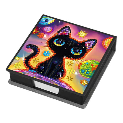 DOTZSO Diamond Art Kits for Adults Sticky Note Holder, Diamond Painting Notes Box Diamond Dots Decoration Gem Arts and Diamond Office Desk Supplies Contains 160 Sheets of Paper Black Cat