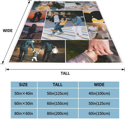 Custom Blankets with Photos Collage - Personalized Throw Blankets with Picture and Text, 40x50 Inch, 9 Photos