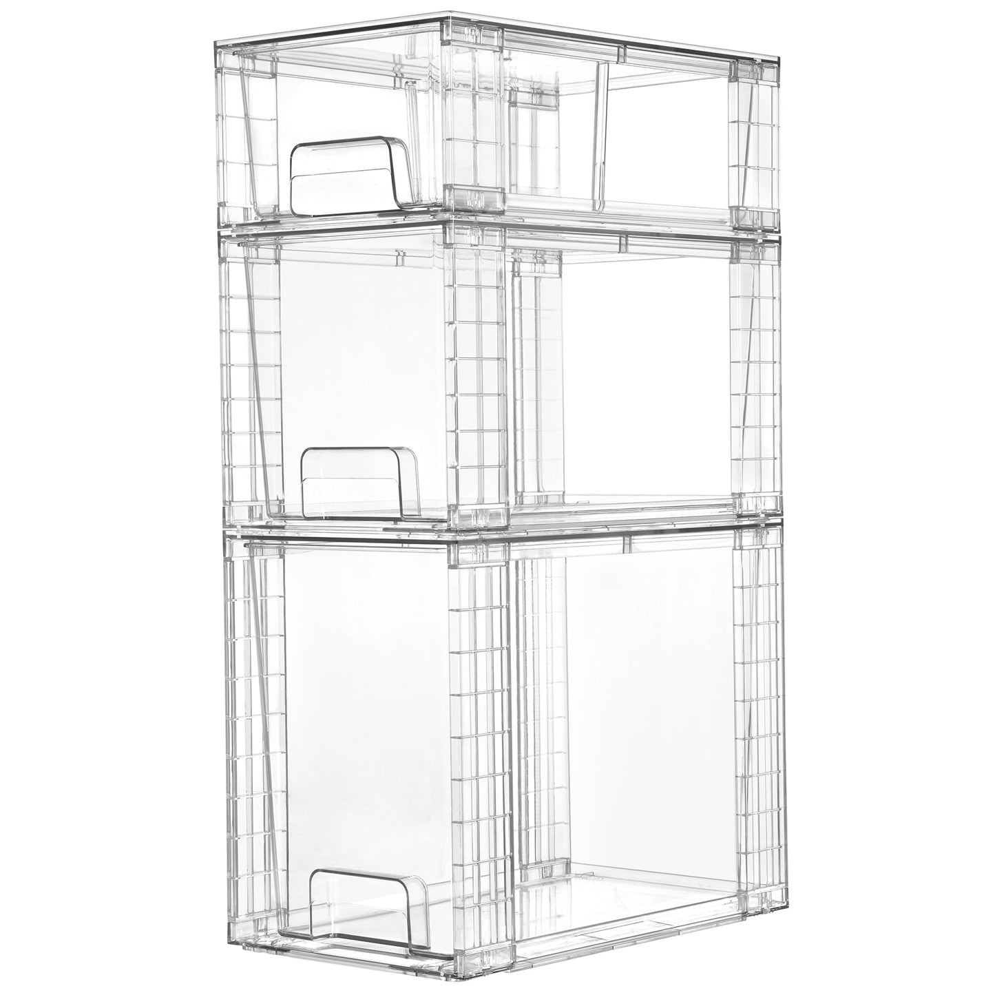 Vtopmart 3 Pack Clear Stackable Storage Drawers,Easy to Assemble Bathroom Organizers and Storage with handles,Plastic Drawers for Kitchen Pantry,Cabinet,Under Sink Organization