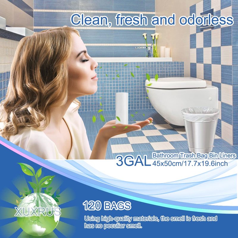 XUXRUS Bathroom Small Trash Bags 3 Gallon Garbage Bags for Home Office,120 Count,White,Fits 2-3 Gallon Bins