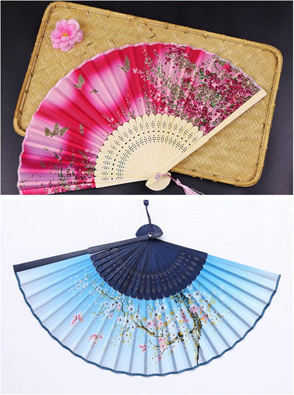 4 Pieces Handheld Fans, Vintage Silk Folding Fans with Bamboo Frames for Dancing Cosplay Wedding Party Props