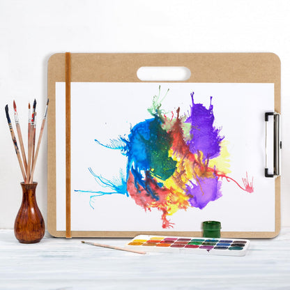 Frcctre 4 Pack 13x17 Inch Artist Sketch Boards with Handle, Portable Wooden Artist Drawing Boards Art Clipboards with Clip and Rubber Bands for Class or Studio Sketching, Drawing, Painting