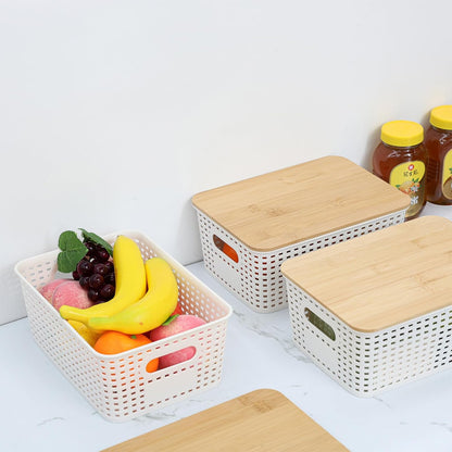 PENGKE 6 Pack Plastic Storage Bins with Lid, Stackable Organizing Container Baskets for Shelves, Drawers, and Office