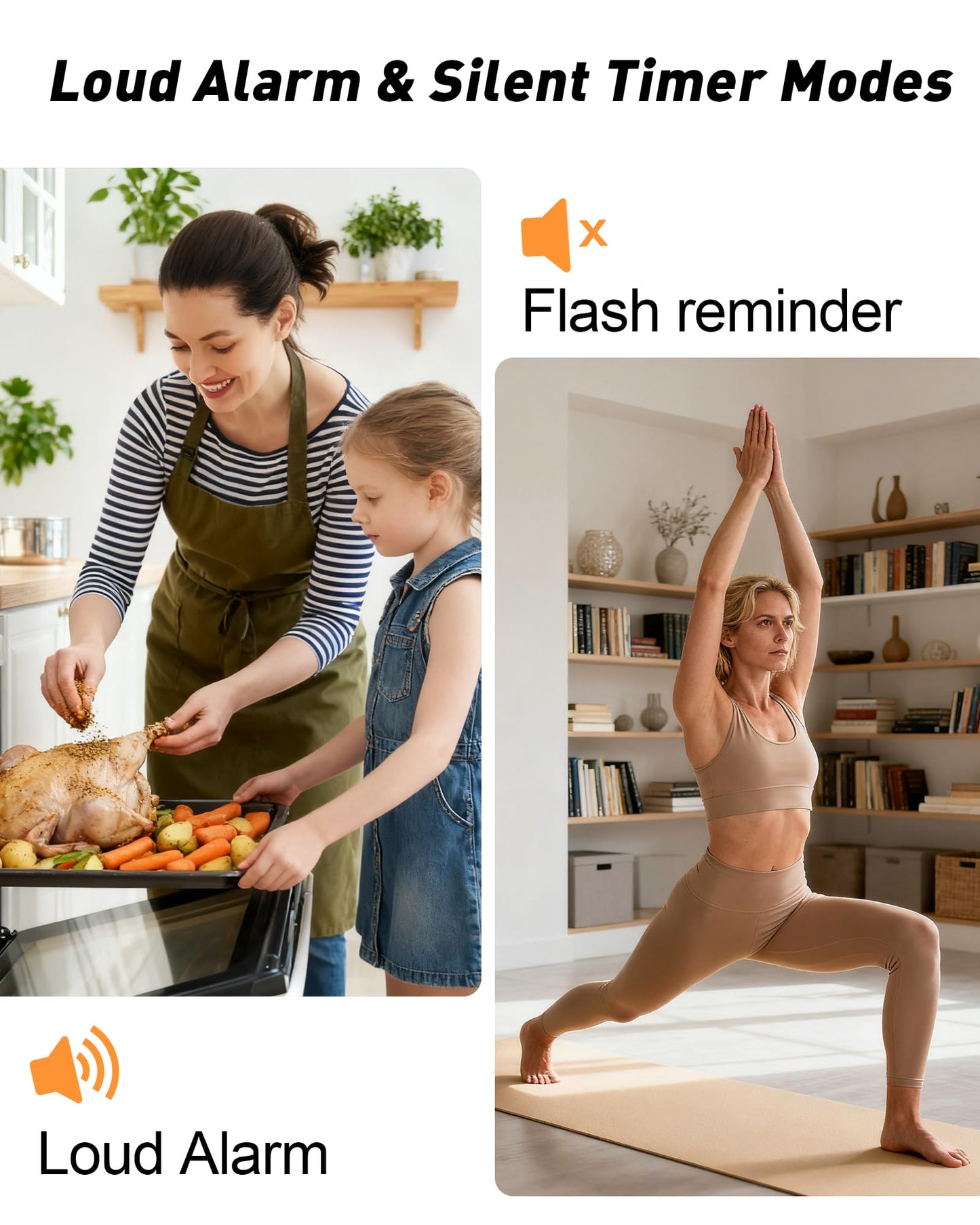 TPNEG Digital Kitchen Timer - 4-Channel Cooking Timer with Alarm, Magnetic Back, Loud & Silent Modes, Count Up/Down, Ideal for ovens, Seniors, Kids and classrooms, Replaceable AAA Battery