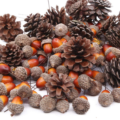 Apol Total 120 Pcs Artificial Acorns and Natural Pinecones Ornament Set for Home House Christmas Decoration Photo Props