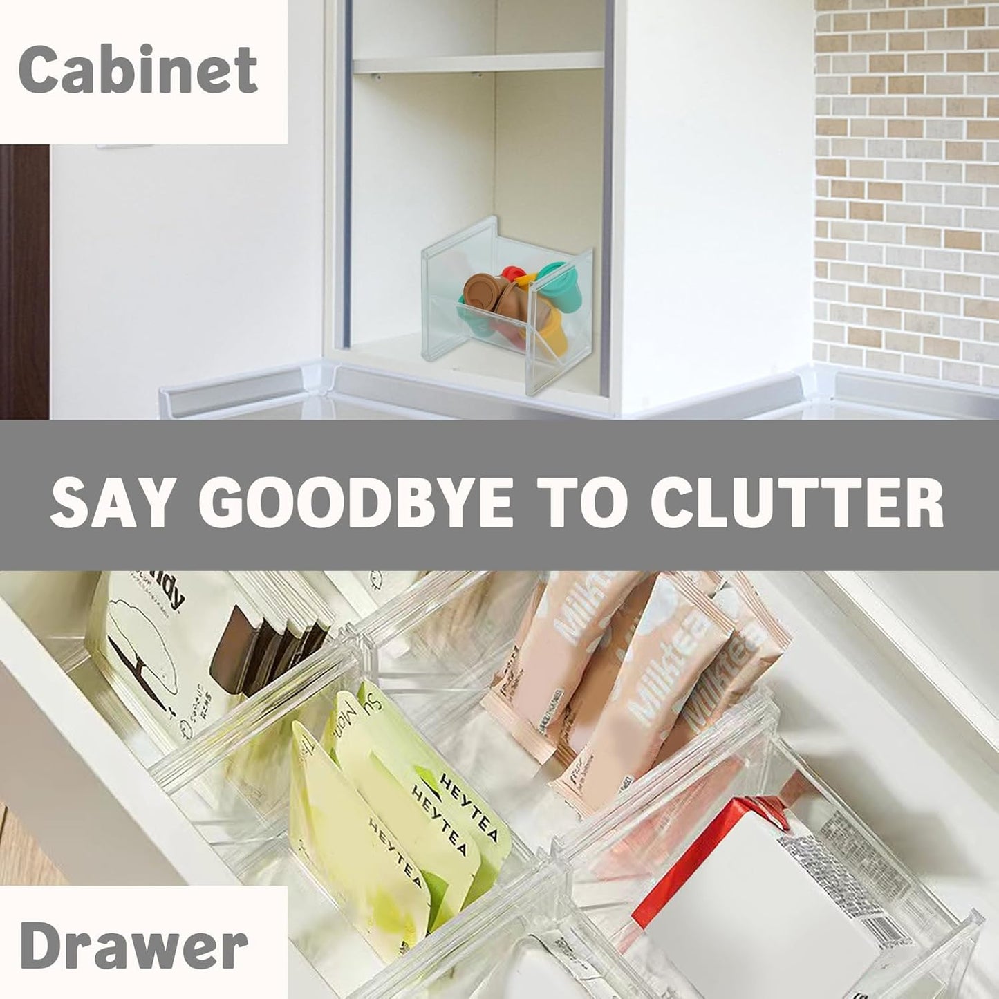 2Pcs Tea Bag Storage Organizer, Stackable Clear Plastic Holder for Drawer Countertop, Coffee Station